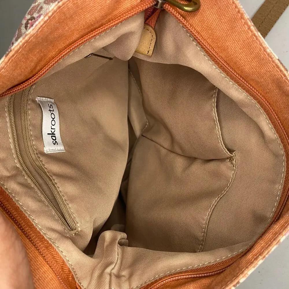 Sakroots Crossbody Shoulder Bag Brown Pink Siena Artist Circle Soft Bucket